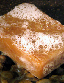 Herbaria all natural bay rum soap lathered in a soap dish photo