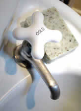 herbaria all natural handmade soap on sink