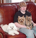 Brad Smith with yorkies Angel & Honey and bichon Jolie.